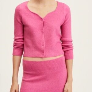 Mango Women's Pink Knit Cardigan Sweater